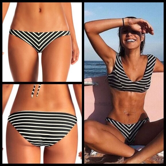 💕VITAMIN A💕 Marin Black Stripe Bikini Havana Crop Top + Tulum Bottom 6 S NWT - Picture 5 of 16